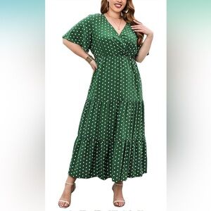 Polka Dot Maxi Dress w/ faux wrap front